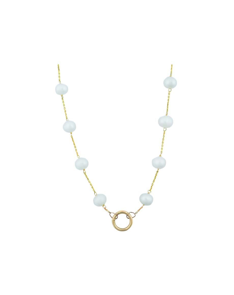14K Gold Pearl Tin Cup 12mm Lock Necklace