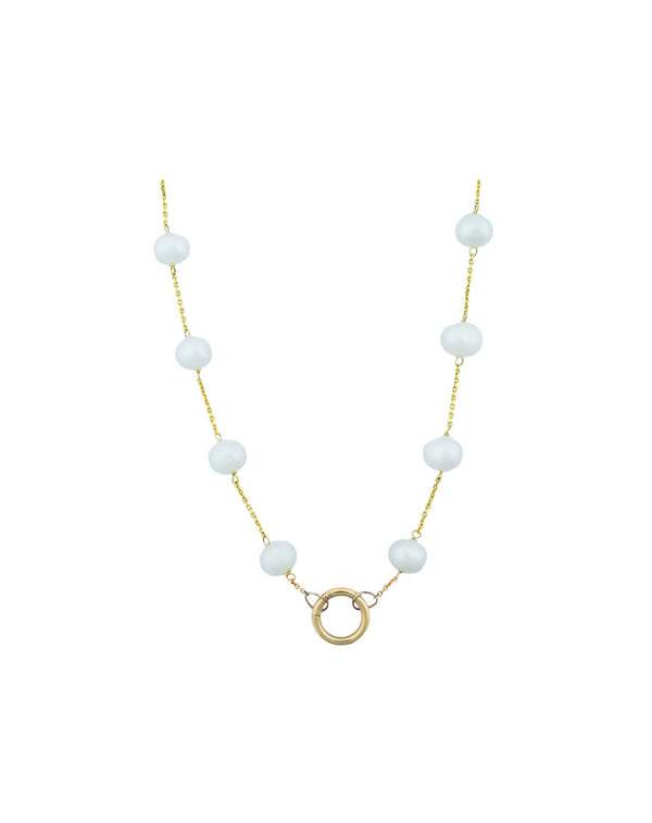 14K Gold Pearl Tin Cup 12mm Lock Necklace