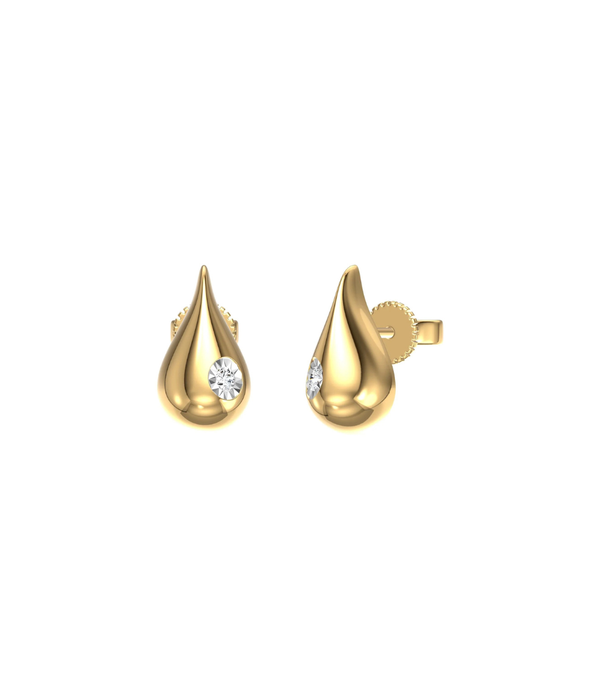 14K Gold .09ct Single Diamond Tear Drop Stud