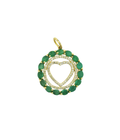 14K Gold Diamond and Emerald Open Round Heart Charm