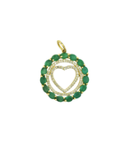14K Gold Diamond and Emerald Open Round Heart Charm