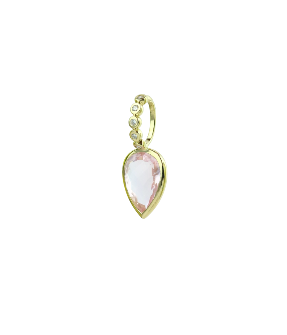 14K Gold 4.3ct Pink Morganite Teardrop Charm Spacer