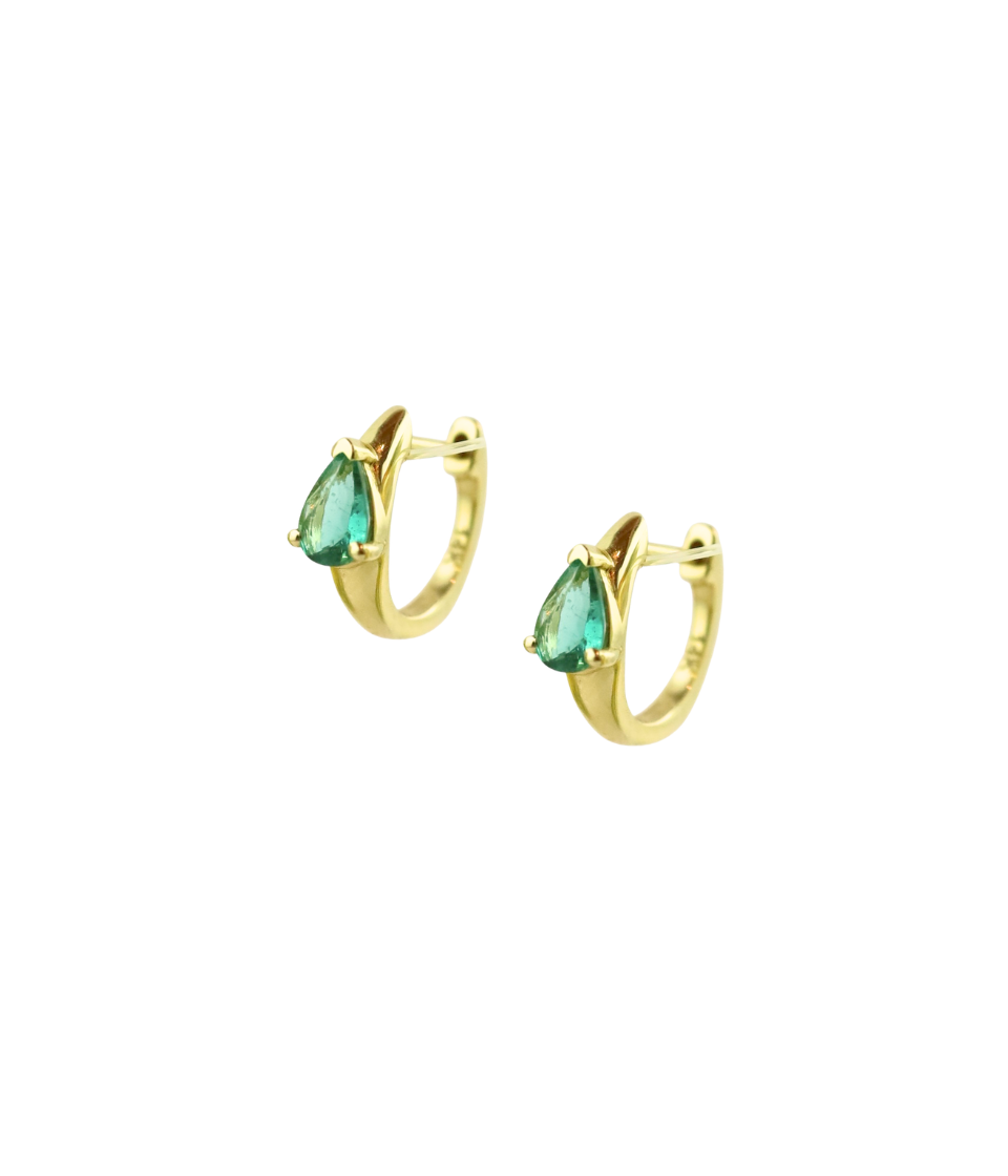 14K Gold .65ct Pear Emerald Huggies