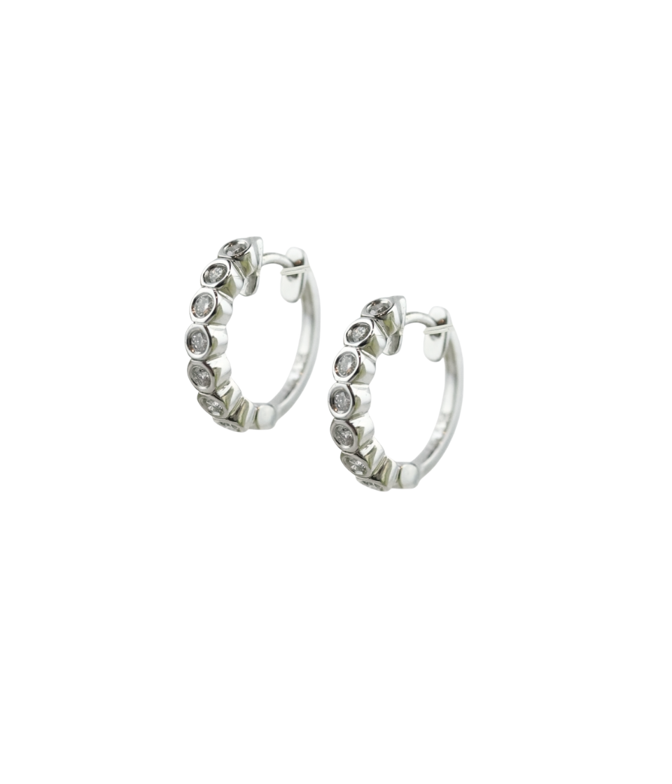 15mm 14K White Gold Bezel .26 Diamond Huggie