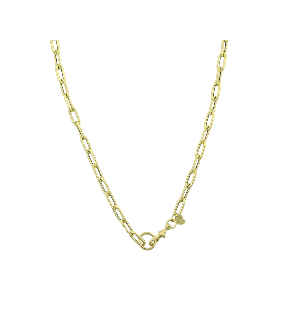 14K Gold Textured Link Double Lock Necklace