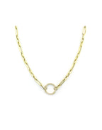 14K Gold Trio Mix Link 17mm Diamond Lock Necklace