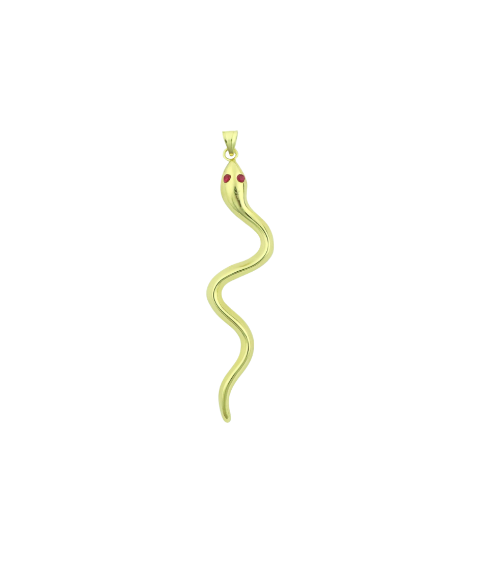 2.5" 14K Gold Ruby Eye Snake Charm