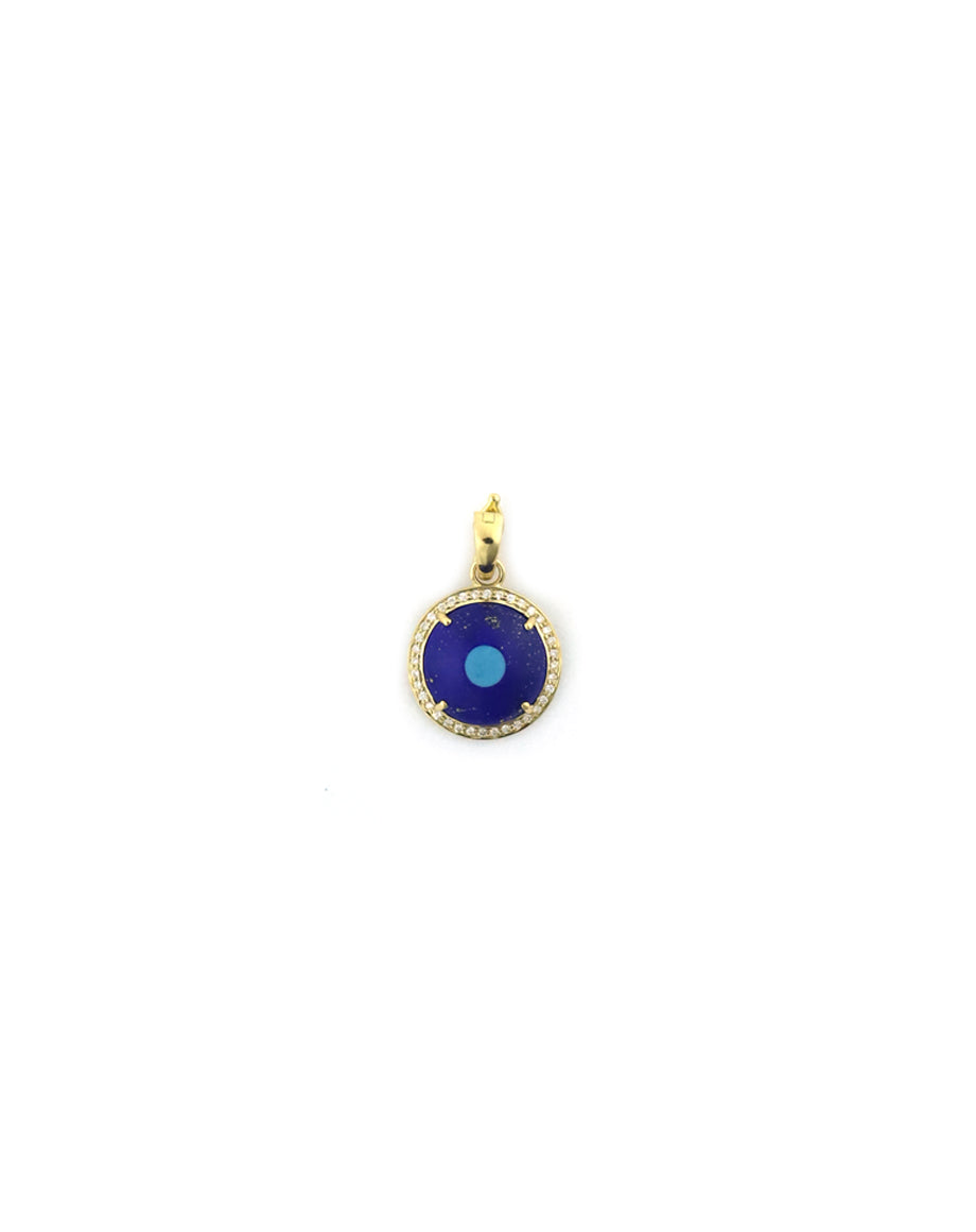 18K Gold Curved Lapis Circle Evil Eye Charm