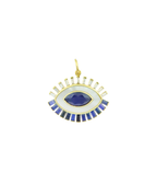 14K Gold Baguette Diamond and Sapphire Evil Eye Charm