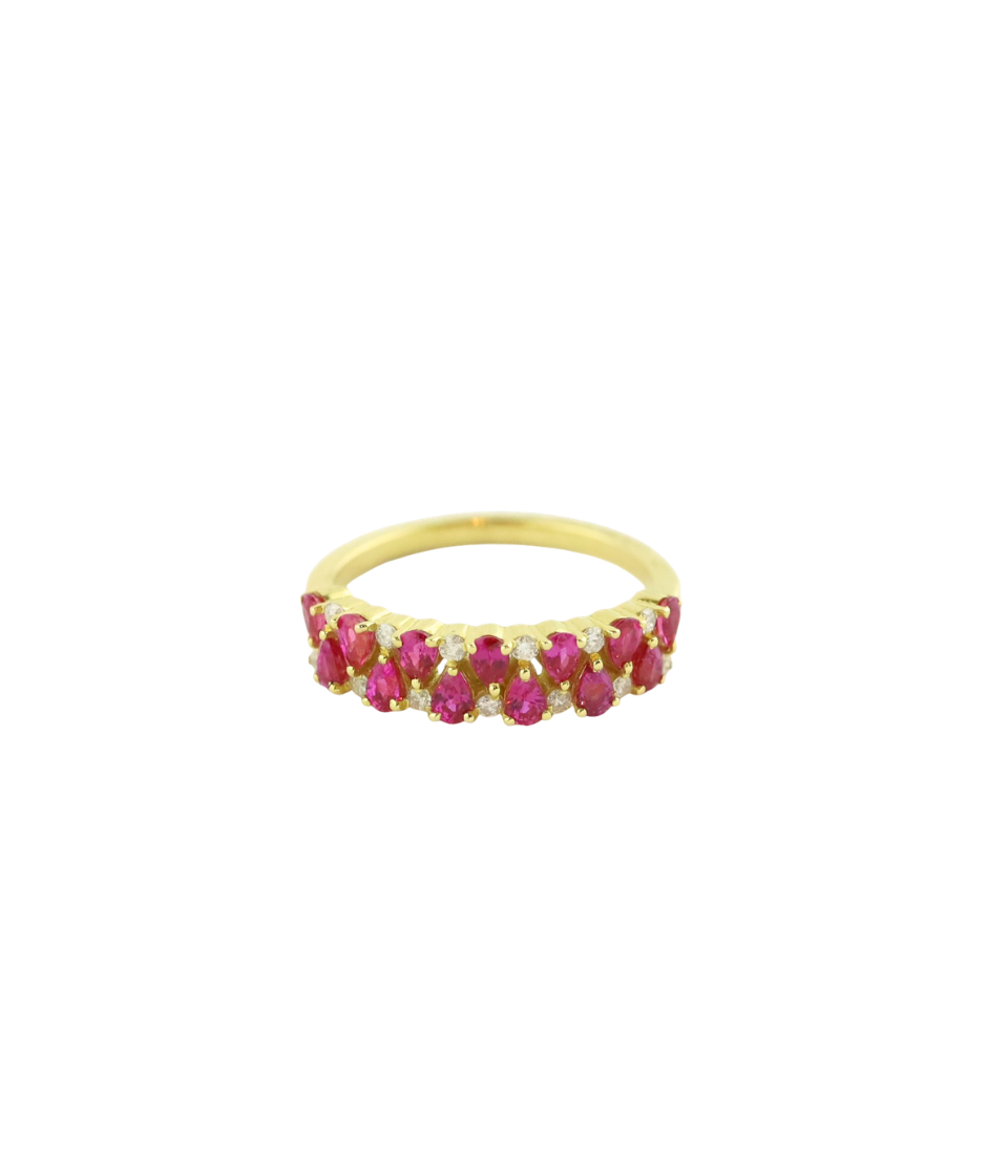 14K Gold Round Ruby Diamond Zig Zag Ring