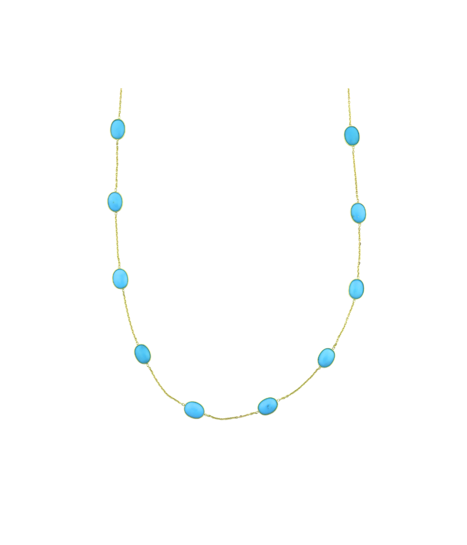 18K Gold Oval Turquoise Station Necklace