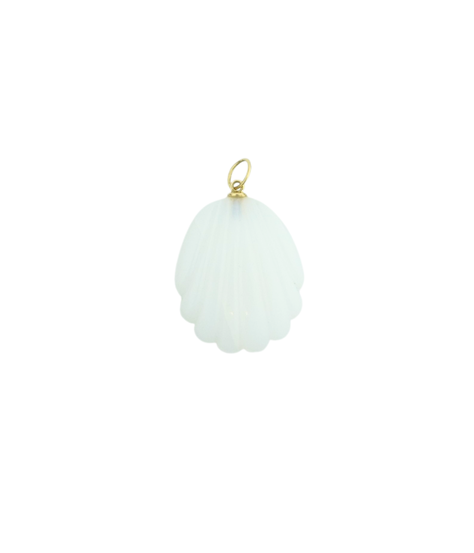 14K Gold Carved White Pearl Shell Charm