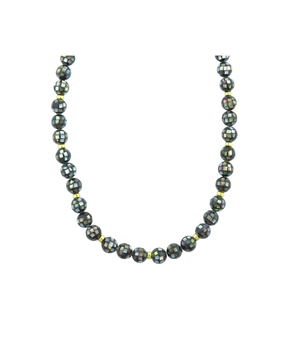 Inlaid Abalone Disco Ball Rondelle Necklace