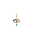 14K Gold Blue Sapphire Evil Eye Drop Pendant