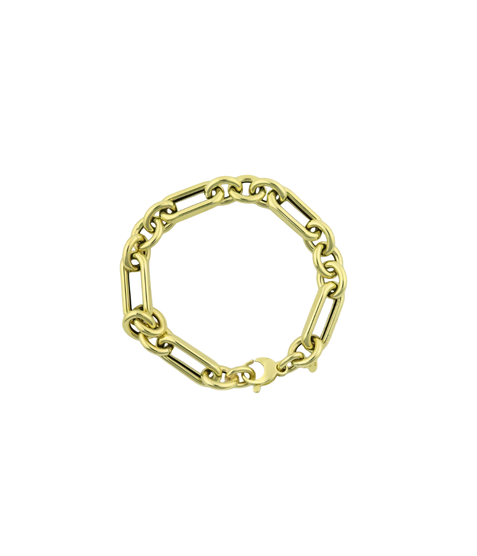 14K Gold 3 Round + Rectangle Link Bracelet