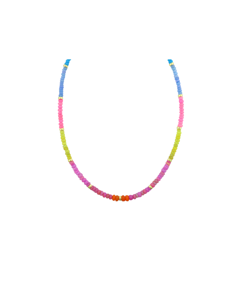 4mm Lilac Color Block Ethiopian Opalite Rondelle Necklace
