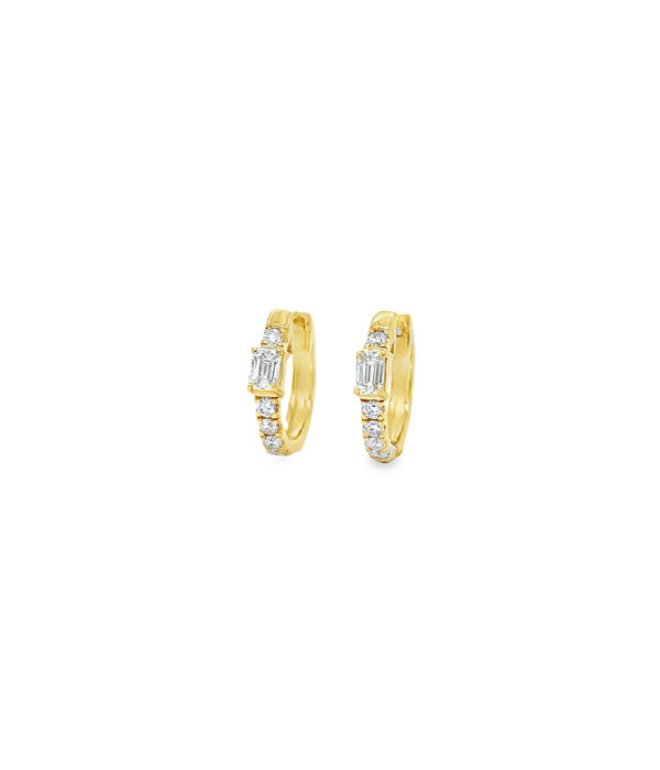 14K Gold .43ct Pave & Emerald Cut Diamond Huggie