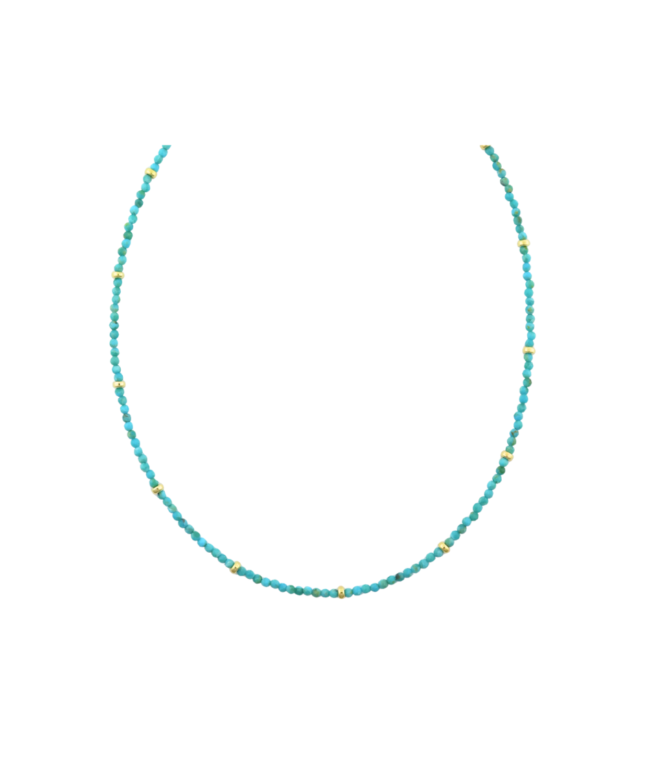 2mm Faceted Round Turquoise Beaded Necklace