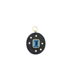 14K Gold Diamond Blue Topaz Wood Charm