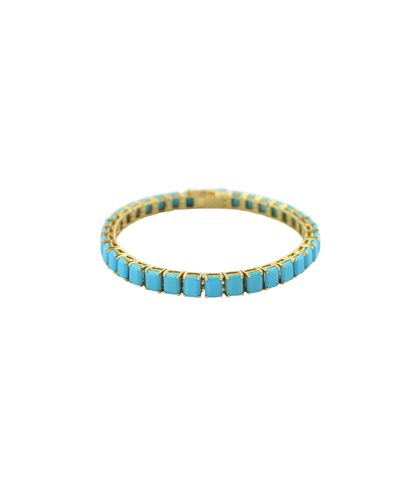 14K Gold Square Turquoise Tennis Bracelet