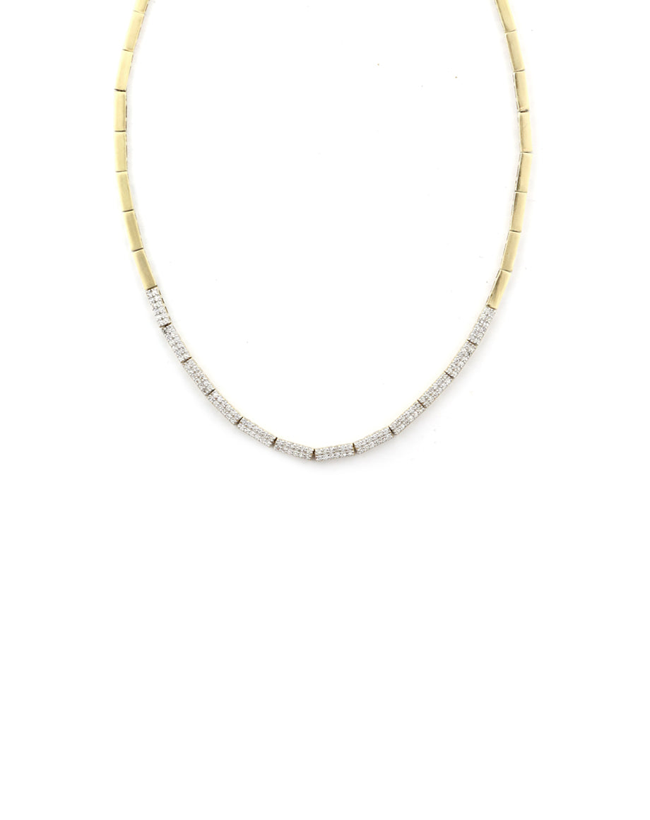 14K Gold 1ct Pave Diamond Segmented Bar Tennis Necklace