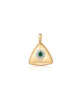 14K Gold Puffy Triangle Emerald Evil Eye Charm