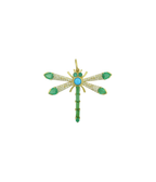 14K Gold Diamond Emerald + Turquoise Dragonfly
