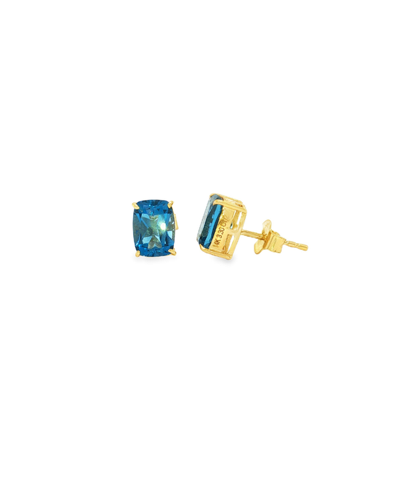 14K Gold London Blue Topaz Rectangle Studs