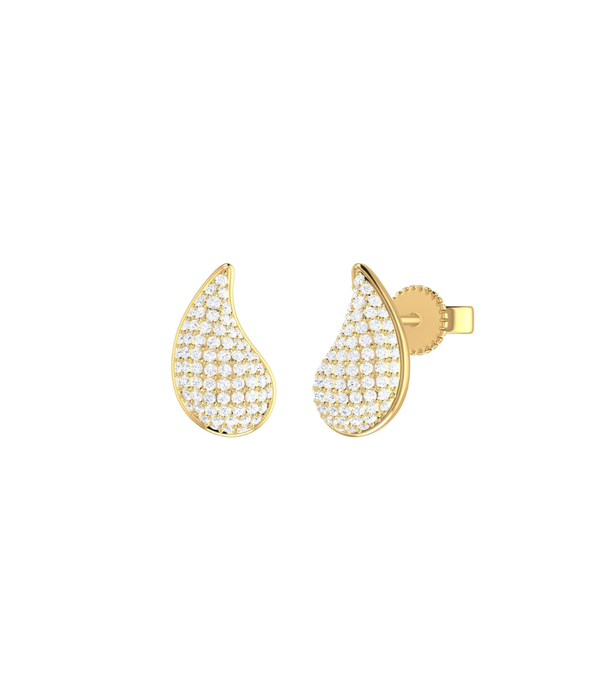 14K Gold .45ct Pave Diamond Comma Studs