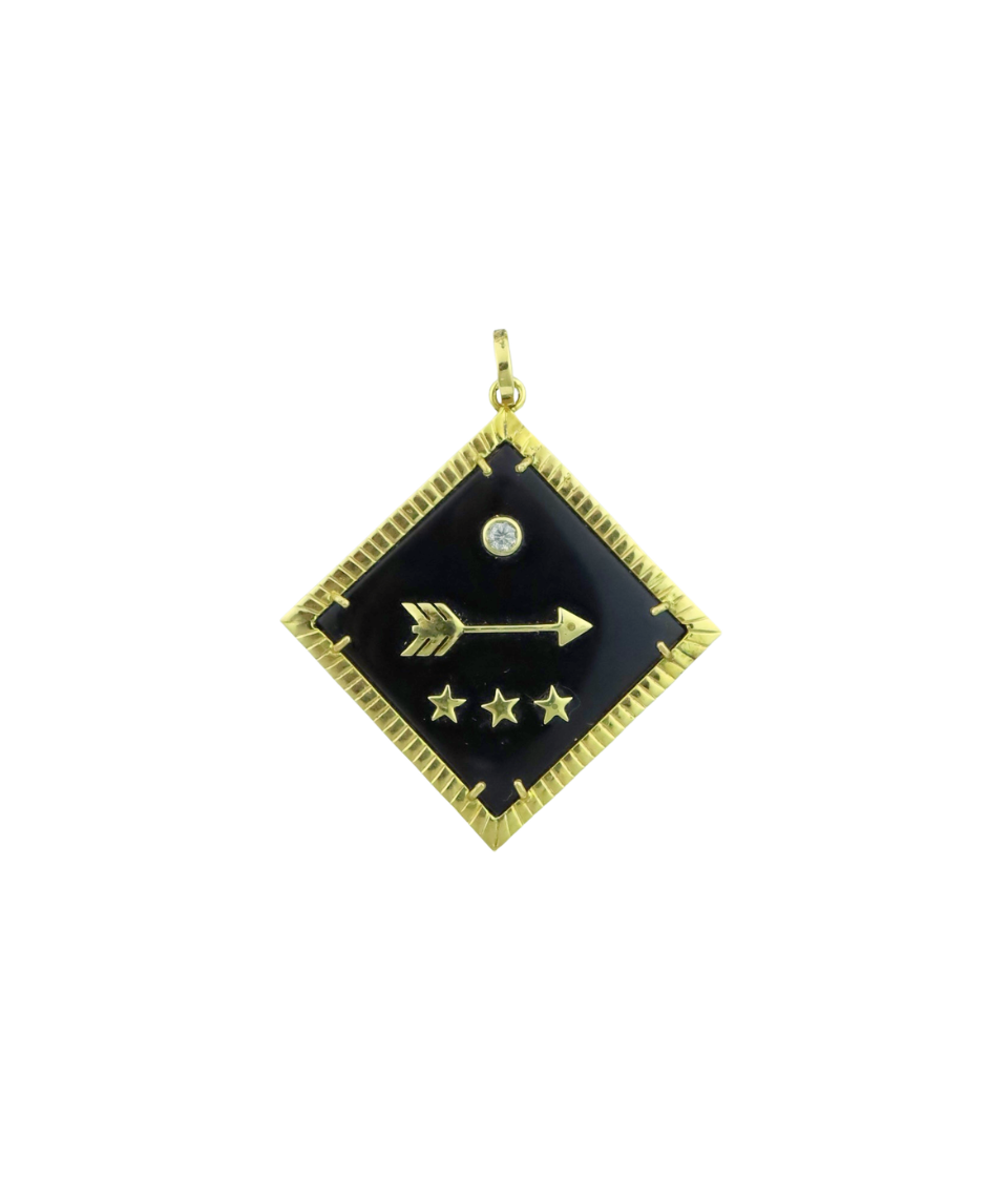 Large 14K Gold Black Onyx Arrow + Star Square Charm
