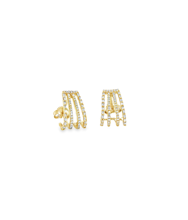 14K Gold 4 Line Diamond Baguette Studs