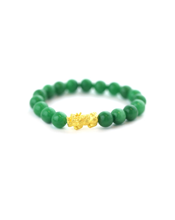 24K Gold Pixiu Stretchy Jade Bracelet