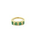 14K Gold Alternating Oval Emerald & Diamond Retro Ring