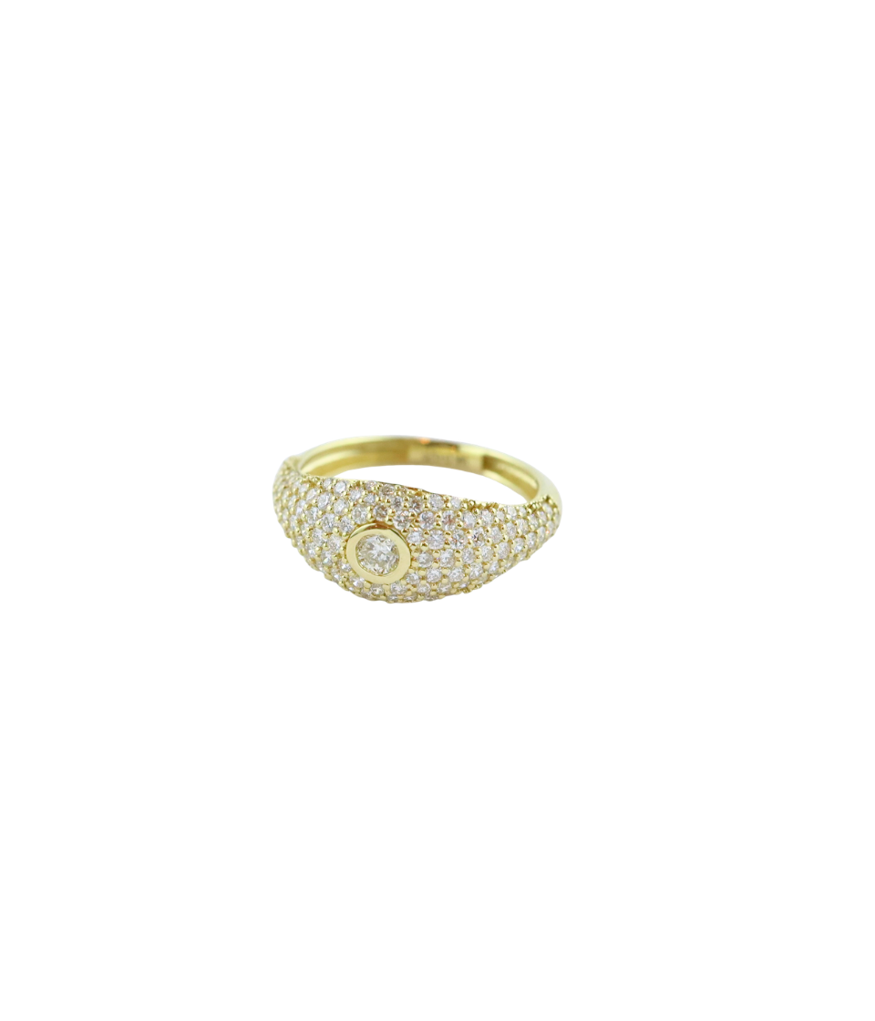 14K Gold Bezel & Pave Diamond Signet Pinky Ring