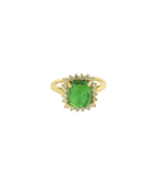 14K Gold 4.22ct Tsavorite Cabochon Diamond Frame Ring