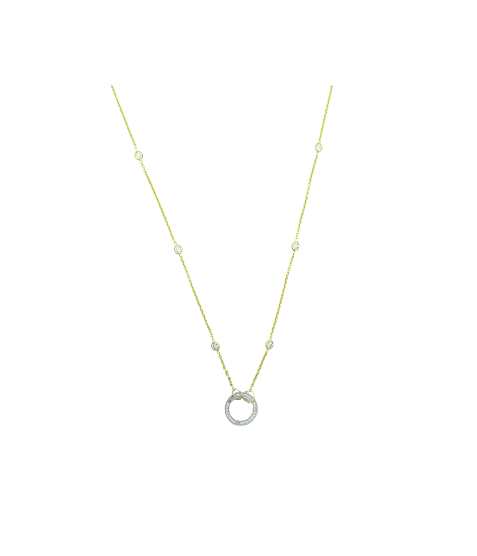 14K 1ct Lab Diamond Station 12mm Diamond Lock Necklace