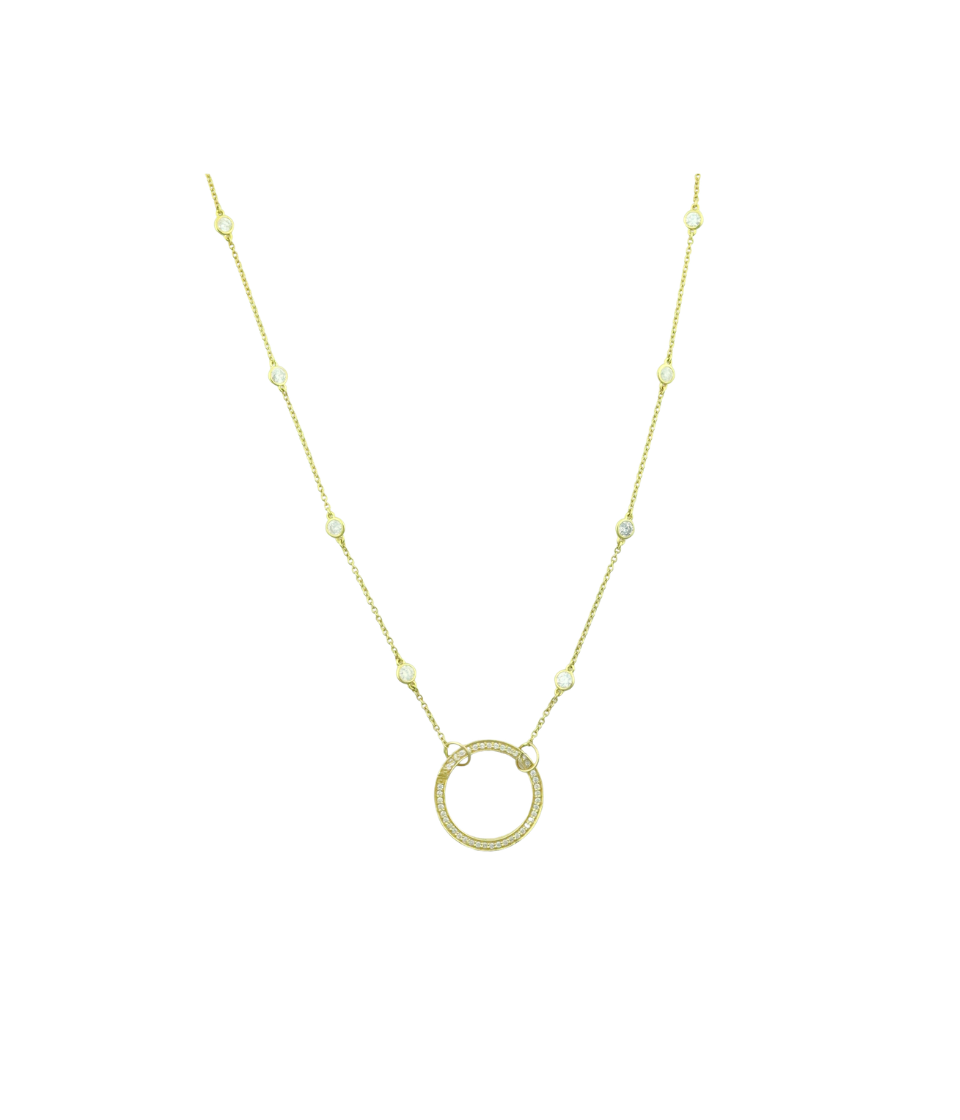 14K 1ct Diamond Station 17mm Diamond Lock Necklace