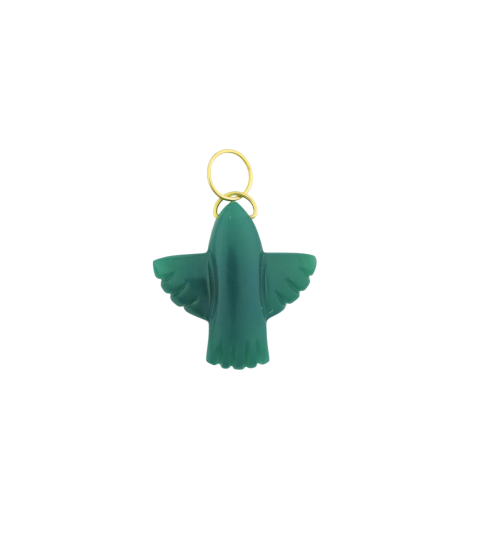 14K Gold Large Green Onyx Thunderbird Charm