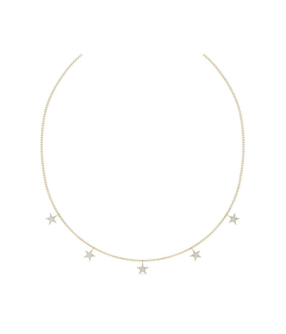 14K Gold Pave Diamond Dangle Star Charm Necklace