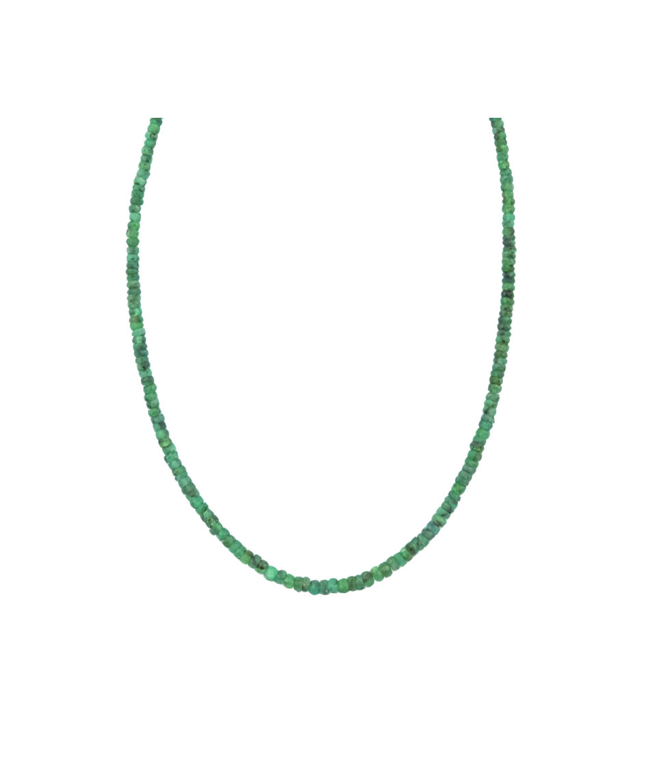 3-4mm Natural Emerald Faceted Rondel Necklace
