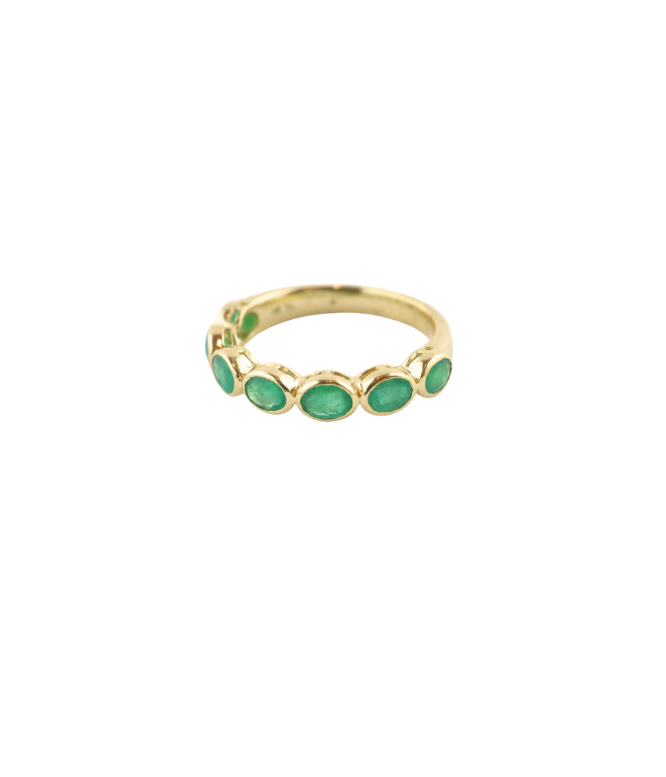 14K Gold Bezel Oval Emerald 7-Stone Ring