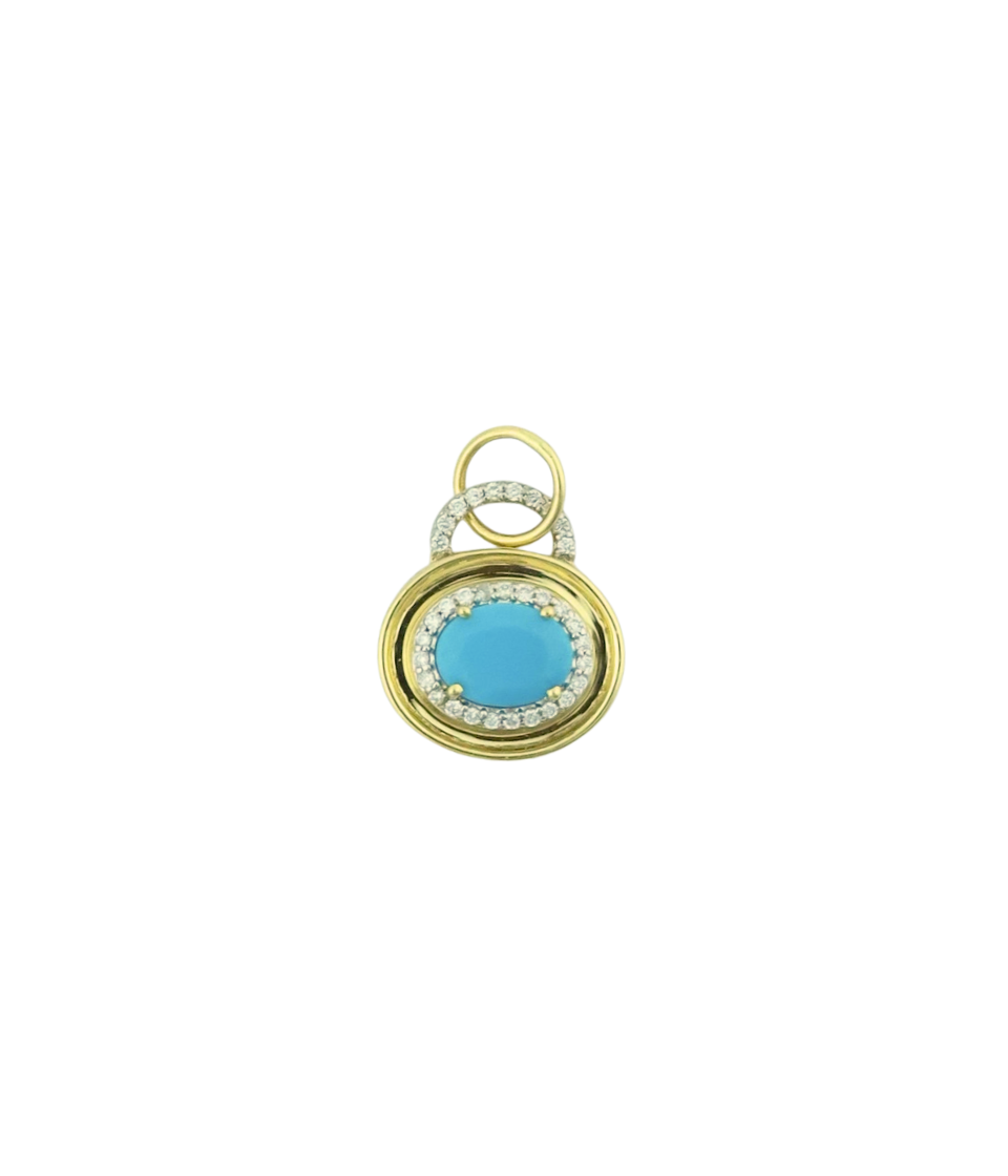 14K Gold Diamond Oval Turquoise Charm