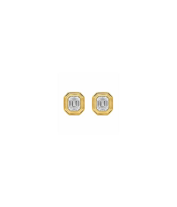 14K Gold Pyramid Radiant Diamond Square Studs