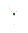 14K Gold Pear Emerald & Diamond Lariat Necklace