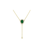 14K Gold Pear Emerald & Diamond Lariat Necklace