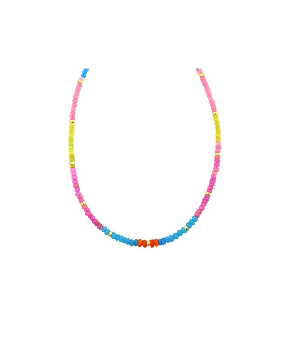 4mm Blue Color Block Ethiopian Opalite Rondelle Neckalce