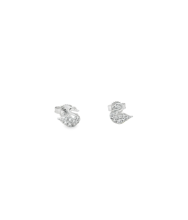 14K White Gold Diamond Swan Studs