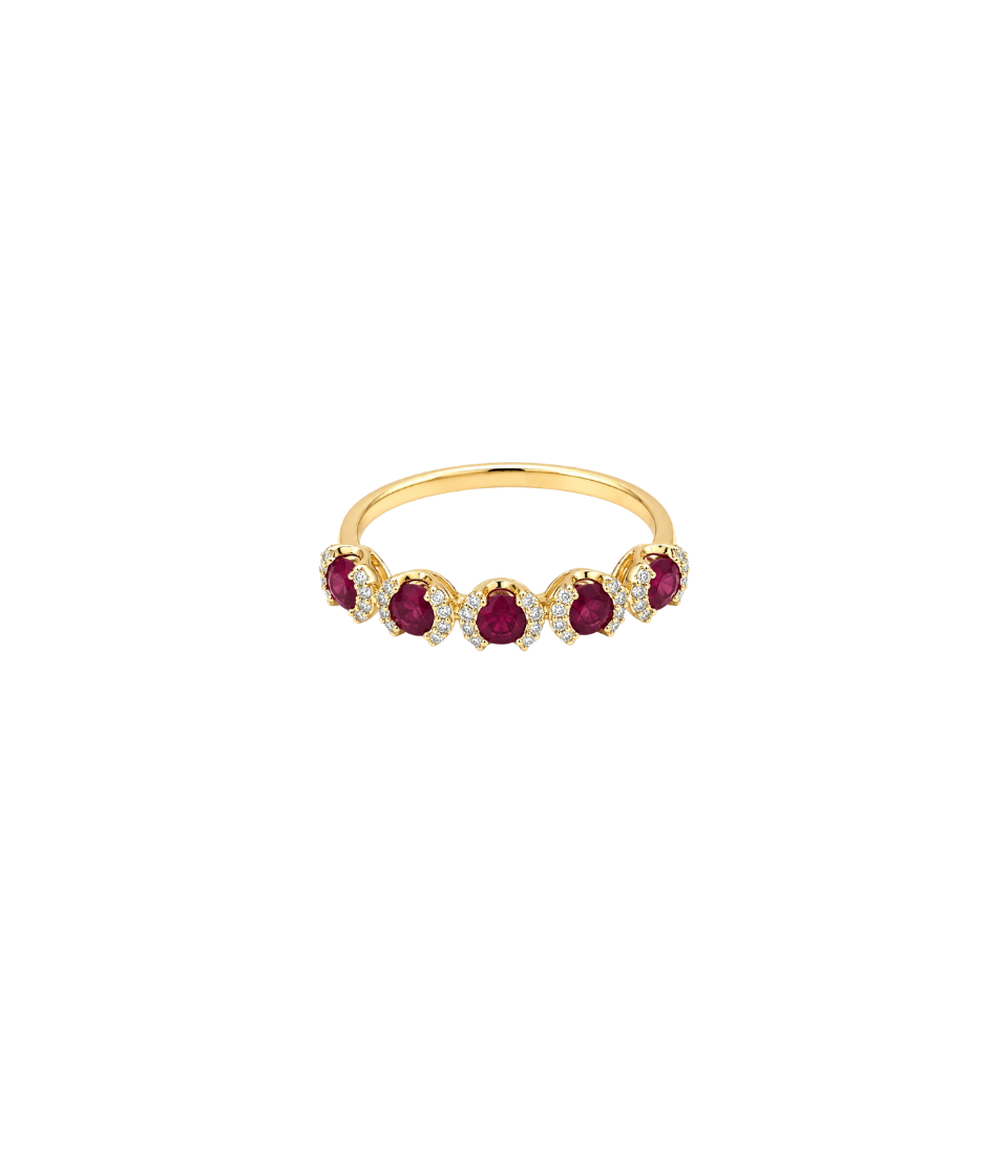 14K Gold Diamond 5 Stone Ruby Ring