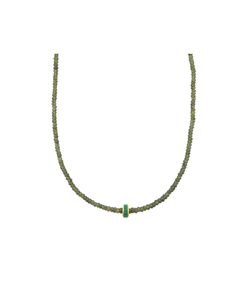 14K Gold Emerald Spacer Topaz Beaded Necklace
