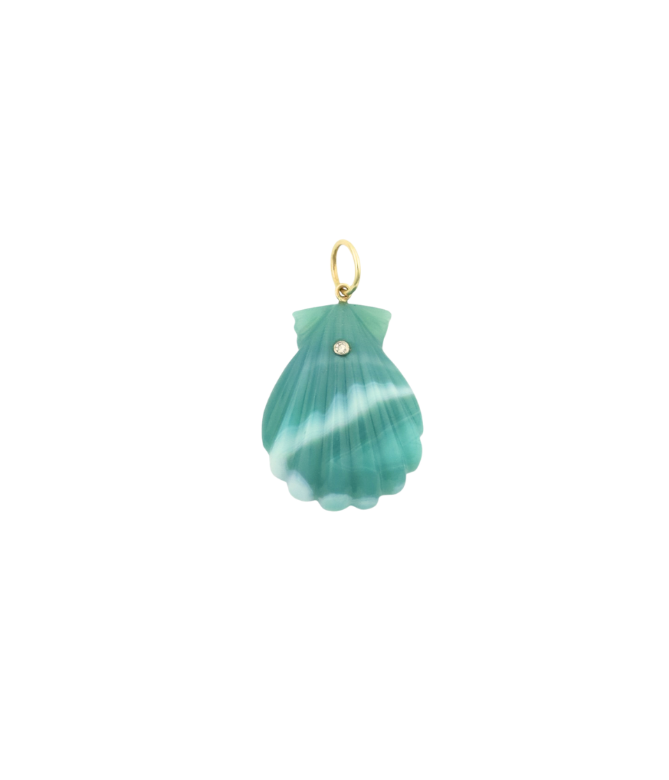 Striped Teal Laguna Agate Scallop Shell Charm